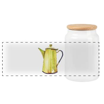 Kaffeekanne - Panorama Keksdose mit Holzdeckel - Weiß - Vorne