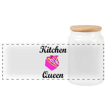 Kitchenqueen - die Back und Küchenkönigin - Panorama Keksdose mit Holzdeckel - Weiß - Vorne