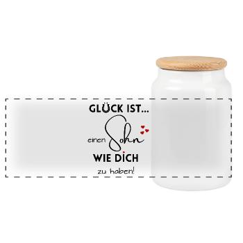 Glück ist, einen Sohn wie Dich zu haben - Panorama Keksdose mit Holzdeckel - Weiß - Vorne