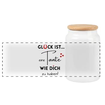 Glück ist, eine Tante wie Dich zu haben - Panorama Keksdose mit Holzdeckel - Weiß - Vorne