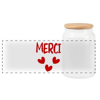 THANK YOU. THANKS. THANK YOU. ANNIVERSARY. BIRTH. - Panoramic Cookie Jar with Wooden Lid - white - Front