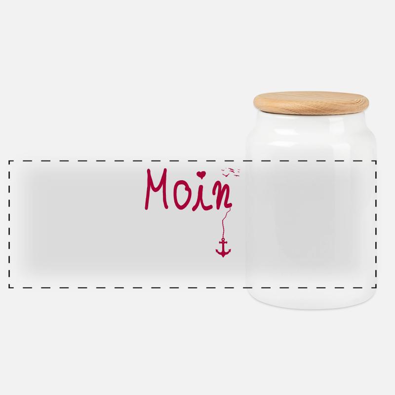 Moin Begrüßung Moin mit Möwe in Pink - Panorama Keksdose mit Holzdeckel - Weiß