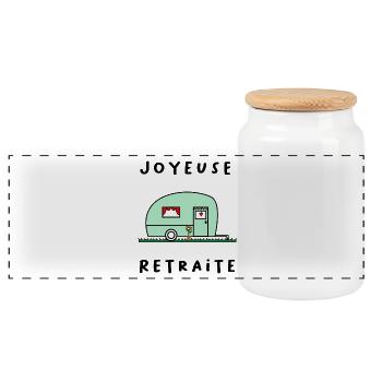 RETRAITE. BONNE RETRAITE. JOYEUSE RETRAITE. - Boîte à biscuits avec couvercle en bois - blanc - Devant