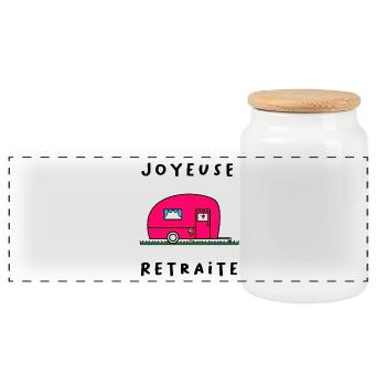 RETRAITE. BONNE RETRAITE. JOYEUSE RETRAITE. - Boîte à biscuits avec couvercle en bois - blanc - Devant