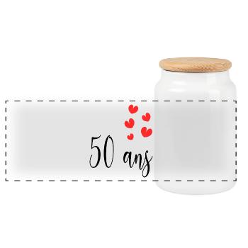 50 ANS. 50e ANNIVERSAIRE. ANNIVERSAIRE 50 ANS. 50 - Boîte à biscuits avec couvercle en bois - blanc - Devant