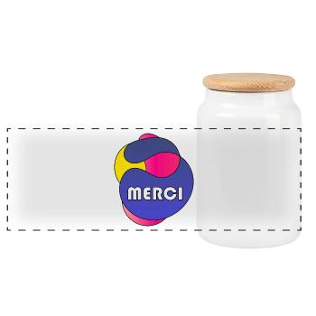 MERCI. THANKS. THANK YOU. ANNIVERSAIRE. NAISSANCE. - Boîte à biscuits avec couvercle en bois - blanc - Devant