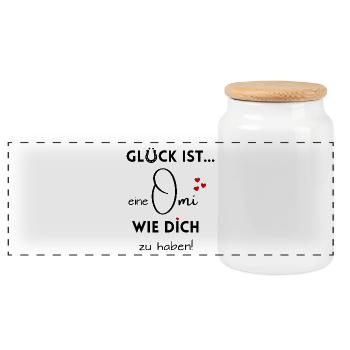 Glück ist, eine Omi wie Dich zu haben - Panorama Keksdose mit Holzdeckel - Weiß - Vorne