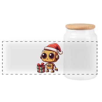 Robot de Noël mignon avec cadeau - Boîte à biscuits avec couvercle en bois - blanc - Devant