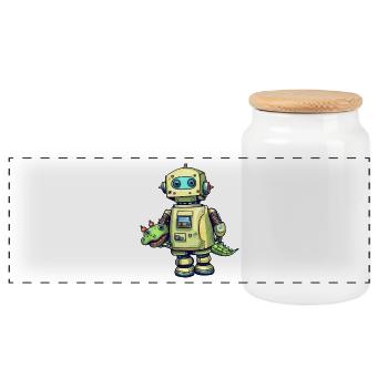Petit robot avec crocodile jouet - Boîte à biscuits avec couvercle en bois - blanc - Devant