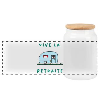 RETIREMENT. HAPPY RETIREMENT. HAPPY RETIREMENT - Panoramic Cookie Jar with Wooden Lid - white - Front