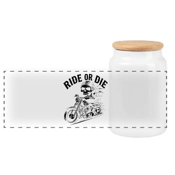 Ride or Die - Atemberaubendes Skeleton Biker Zitat - Panorama Keksdose mit Holzdeckel - Weiß - Vorne