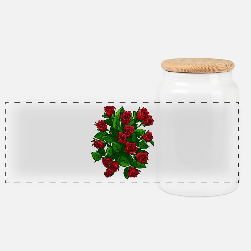 Elegante Rosen in voller Blüte - Panorama Keksdose mit Holzdeckel - Weiß