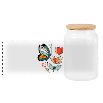 Butterfly flies to flowers - Panoramic Cookie Jar with Wooden Lid - white - Front