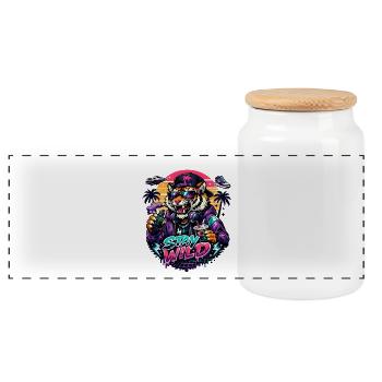 Tiger DJ Stay Wild Neon - Panoramic Cookie Jar with Wooden Lid - white - Front