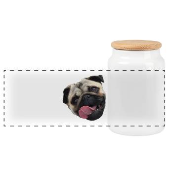 pug - Panoramic Cookie Jar with Wooden Lid - white - Front