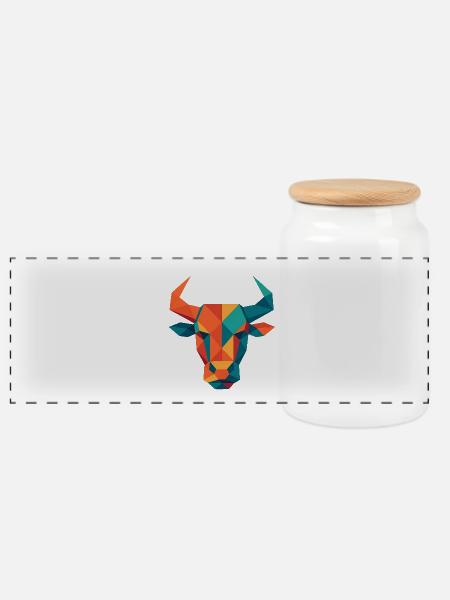 Stier | Stierkopf Print / Druck / Design - Panorama Keksdose mit Holzdeckel - Weiß