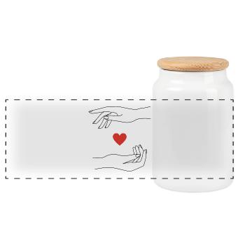 Red Heart Icon on Black Perfect Valantine - Panoramic Cookie Jar with Wooden Lid - white - Front