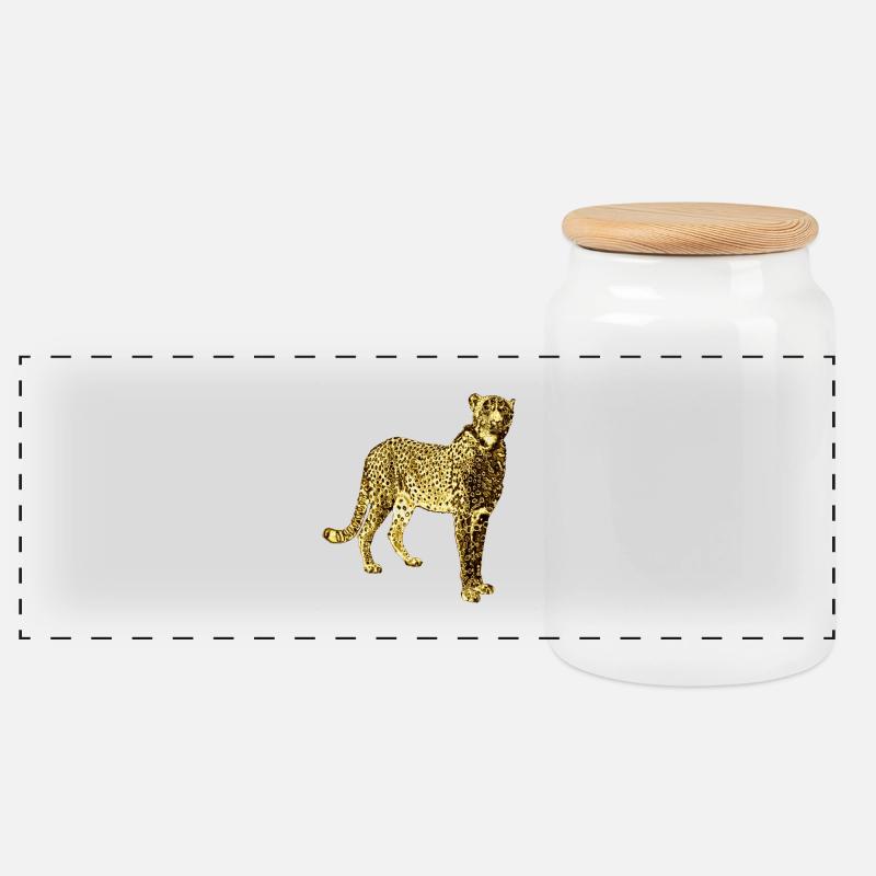 Leopard Goldene Graffiti Kunst - Panorama Keksdose mit Holzdeckel - Weiß