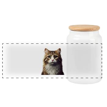 Chat - Boîte à biscuits avec couvercle en bois - blanc - Devant