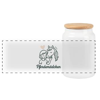 Fille cheval et Horse Friend Art - Boîte à biscuits avec couvercle en bois - blanc - Devant