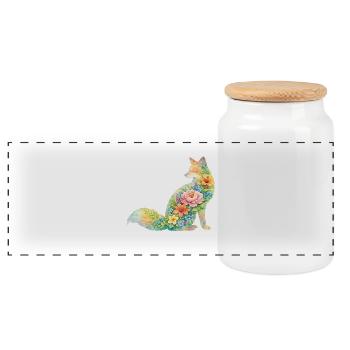 Fleurs en forme d’aquarelle en forme de renards - Boîte à biscuits avec couvercle en bois - blanc - Devant