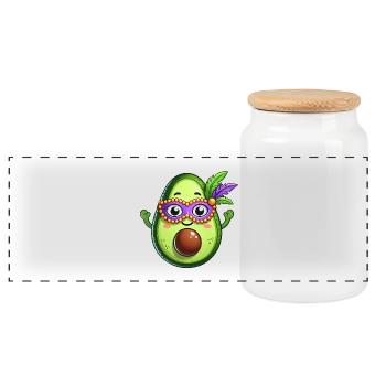 Mardi Gras Avocat Légumes Végétaliens Dessin animé - Boîte à biscuits avec couvercle en bois - blanc - Devant