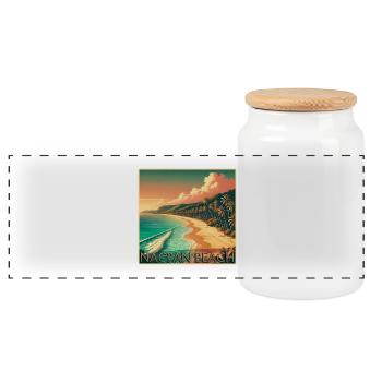 Nacpan Beach Retro 70er Grunge Vulkan - Panorama Keksdose mit Holzdeckel - Weiß - Vorne