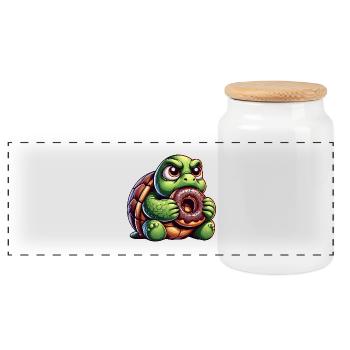 Cute Turtle Donut Candy Cartoon - Panoramic Cookie Jar with Wooden Lid - white - Front