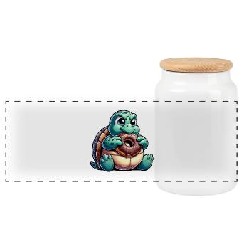 Cute Chubby Turtle Donut Cartoon - Panoramic Cookie Jar with Wooden Lid - white - Front
