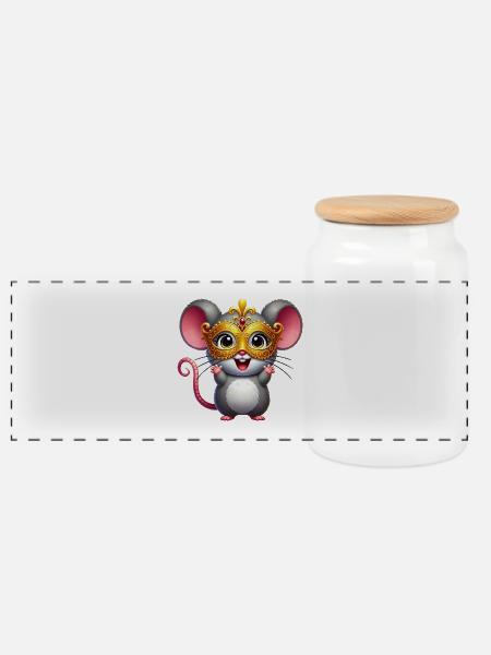 Mardi Gras Maus Ratte Maske Fasching - Panorama Keksdose mit Holzdeckel - Weiß