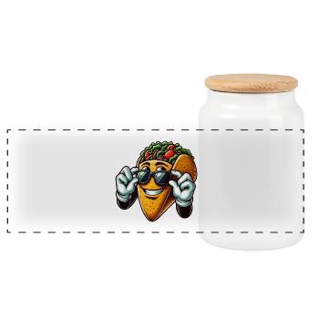 Taco avec lunettes de soleil Fan de bande dessinée - Boîte à biscuits avec couvercle en bois - blanc - Devant