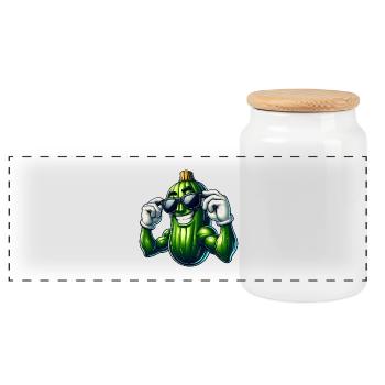 Cool Cucumber Pickle Vegetables Cartoon - Panoramic Cookie Jar with Wooden Lid - white - Front