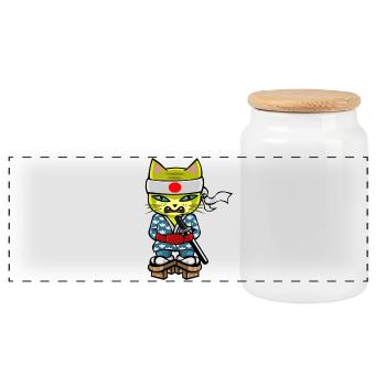 cat-mourai - Panoramic Cookie Jar with Wooden Lid - white - Front