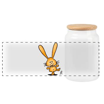 Playful Bunny Character Design - Panoramic Cookie Jar with Wooden Lid - white - Front