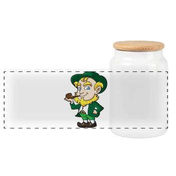 Leprechaun Pipe Charm - Panoramic Cookie Jar with Wooden Lid - white - Front