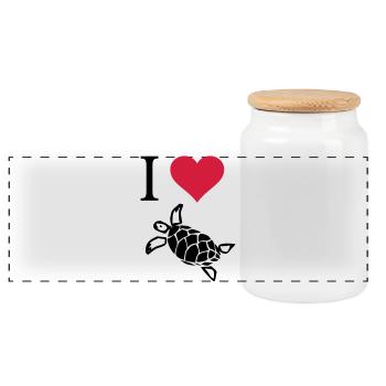 I love turtles - Panoramic Cookie Jar with Wooden Lid - white - Front
