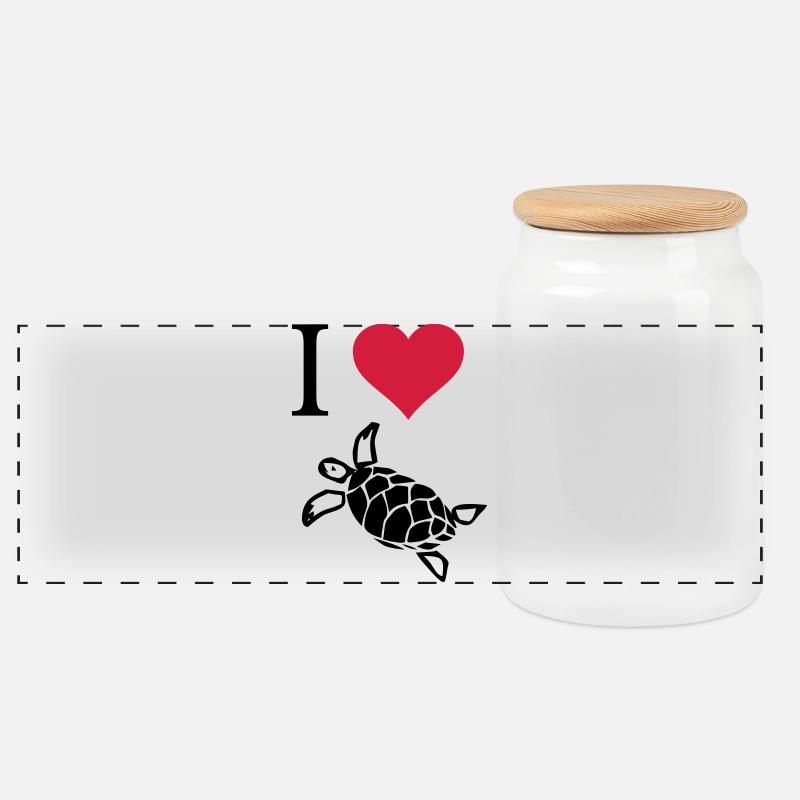 I love turtles - Panoramic Cookie Jar with Wooden Lid - white