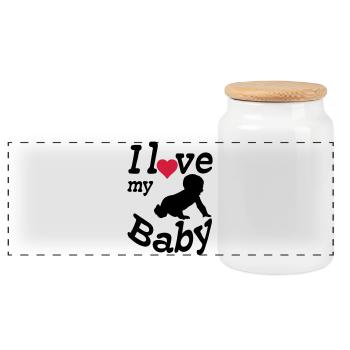I love my Baby - Panoramic Cookie Jar with Wooden Lid - white - Front