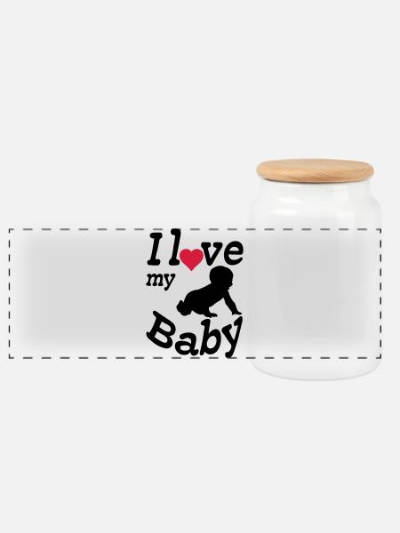 I love my Baby, Kind, Geburt, Eltern, Geschenk - Panorama Keksdose mit Holzdeckel - Weiß