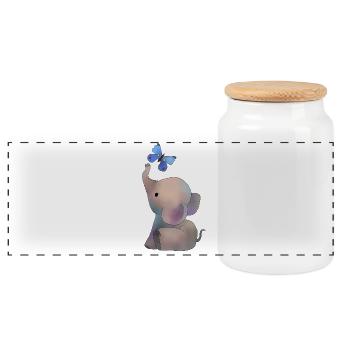 Elefant mit Schmetterling - Panorama Keksdose mit Holzdeckel - Weiß - Vorne