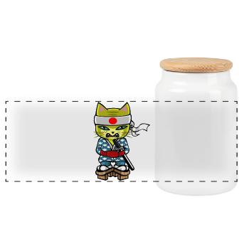 Chat japonais - Boîte à biscuits avec couvercle en bois - blanc - Devant