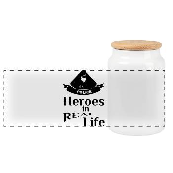 Heroes in Real Life (Polizei -Police) - Panoramic Cookie Jar with Wooden Lid - white - Front