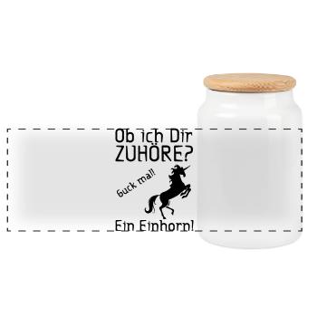 Guck mal! Ein Einhorn! Geschenk - Panorama Keksdose mit Holzdeckel - Weiß - Vorne
