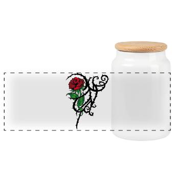 Tattoo Rose - Panorama Keksdose mit Holzdeckel - Weiß - Vorne