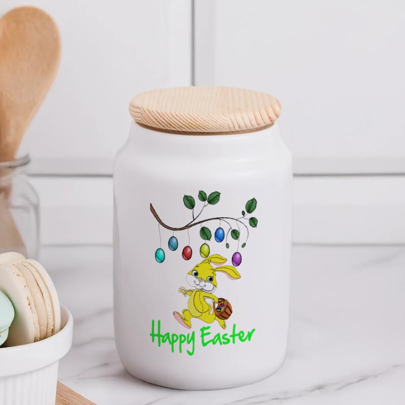 Easter Easter, happy easter, easter bunny, happy easter Panoramic Cookie Jar with Wooden Lid