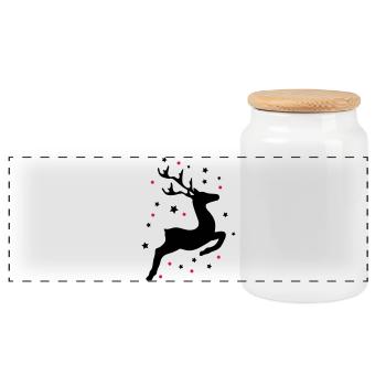 leaping reindeer - Panoramic Cookie Jar with Wooden Lid - white - Front