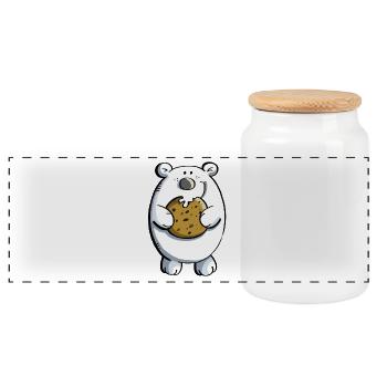 Sweet polar bear with huge biscuit - Panoramic Cookie Jar with Wooden Lid - white - Front