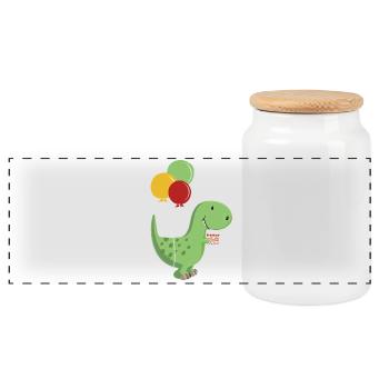 Happy Birthday Birthday Boy T Rex Dinosaur - Panoramic Cookie Jar with Wooden Lid - white - Front