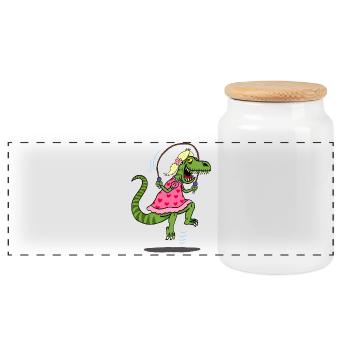 Tyrannosaurus cunning - Panoramic Cookie Jar with Wooden Lid - white - Front