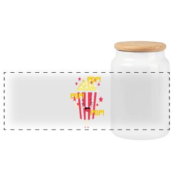 Popcorn Grignots Kino Canapé Fast Food Chips - Boîte à biscuits avec couvercle en bois - blanc - Devant